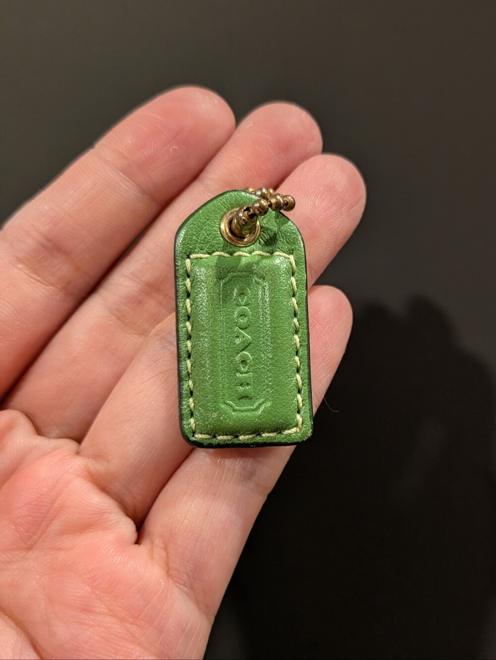 Coach Green Leather Mini Tag Keychain